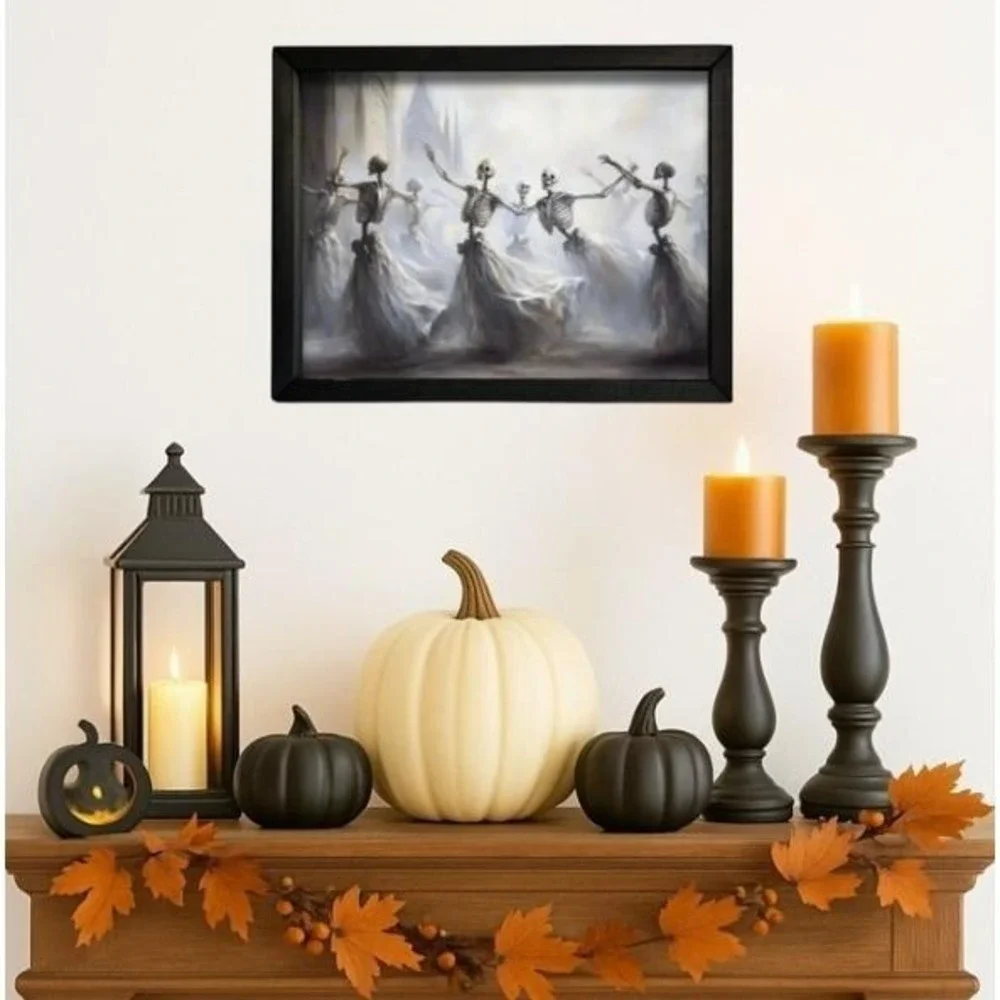 Skeleton Waltz Box Frame Halloween Picture 12x16 Wall Decor Spooky Haunting NEW